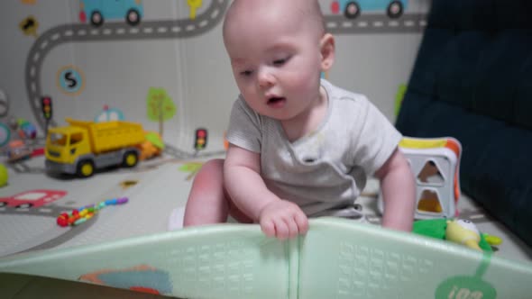 Happy Little Baby Playing and Crawling By Room