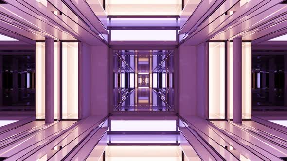 A  FHD 60 FPS 3D Illustration of Futuristic Geometric Hall with Glowing Lights