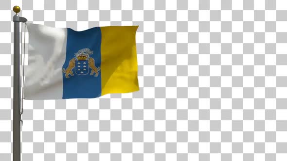 Canary Islands Flag on Flagpole with Alpha Channel - 4K alt