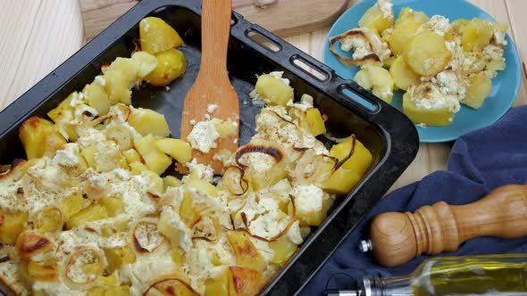 Potato Casserole with Cheese Tasty Freshly Prepared Food on a Baking Sheet alt