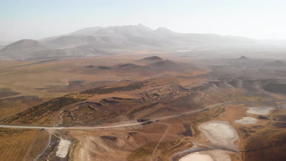 Flying Over Desert Valley on Red Planet Mars