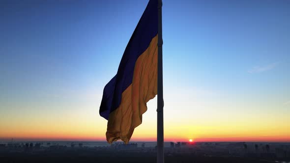Kyiv - National Flag of Ukraine By Day. Aerial View. Kiev alt