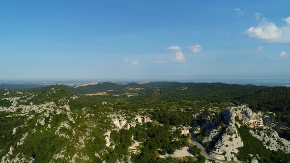 Massif des Alpilles in the heart of the Alpilles natural park seen from the sky alt