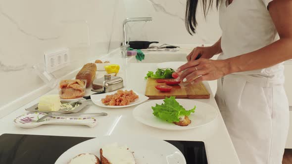 Woman Cooking Bruschetta