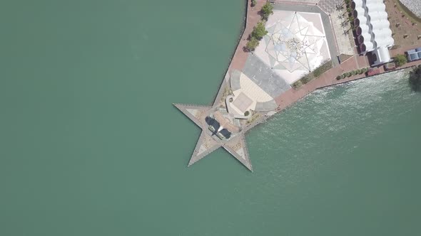 Aerial view of Eagle statue Dataran Helang on star shaped square, Kuah town, Langkawi, Malaysia