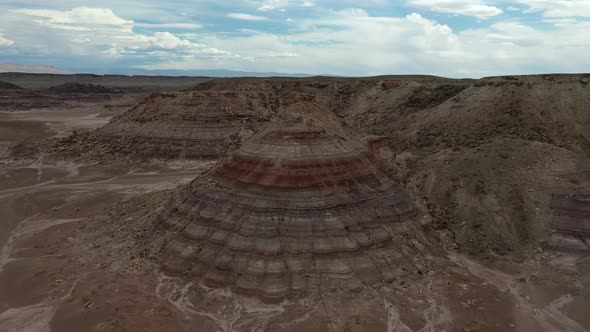Aerial View Of Eroded Bentonite Hills In Utah - drone shot alt