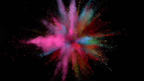 Super Slowmotion Shot of Color Powder Explosion Isolated on Black Background at 1000Fps alt