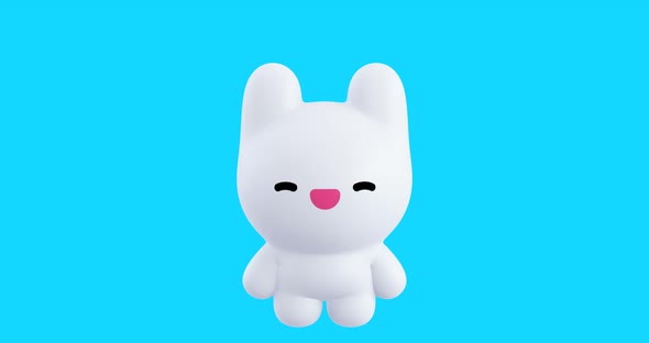 Funny Looped cartoon kawaii Bunny character. Cute emotions and move animation. 4k video