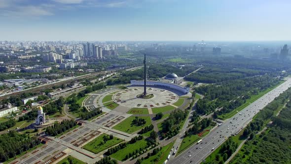 Poklonnaya Hill in Moscow Russia Aerial Drone View