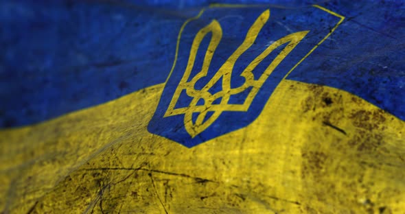 Ukrainian Damaged Flag Waving on the Wind