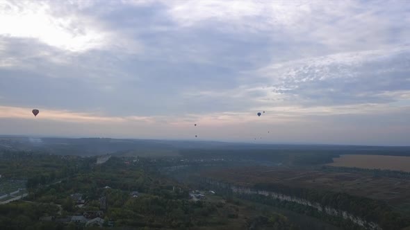 Ukraine October 3, 2020, Kamyanets Podolsk Balloon Festival, Morning Launch. Cloudiness