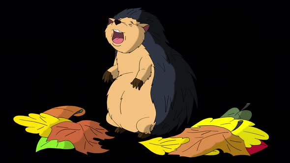 Hedgehog wakes up in the leaves alpha matte alt