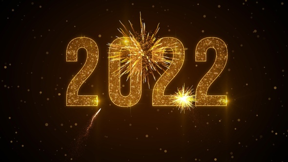 Year 2022 Golden Text Reveal with Fireworks