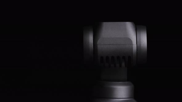 Mechanical Gimbal Camera Lens Rotates on Black Background Robotic Camera Macro alt