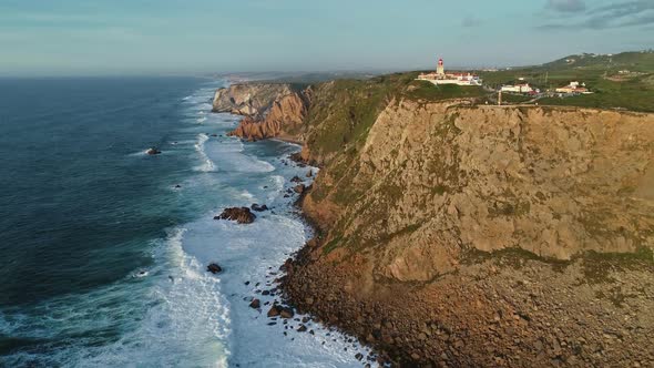 Aerial View of Lighthouse at Cape Roca in Portugal alt