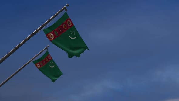 Turkmenistan  Flags In The Blue Sky - 2K