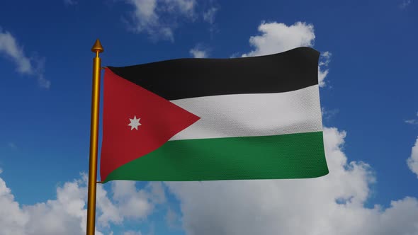 National flag of Jordan waving with flagpole and blue sky timelapse alt