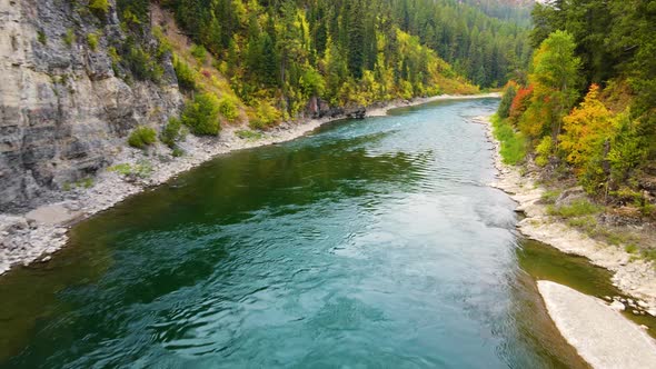 Flying over the Snake River in Wyoming, trees turning their fall colors alt