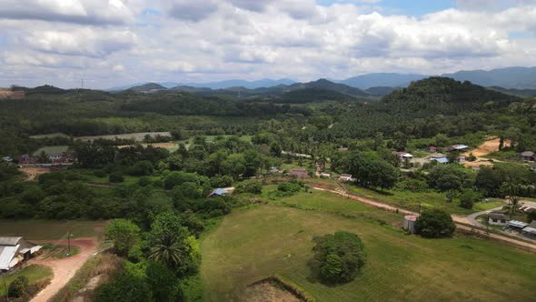 Aerial view of village, mountain and hills in Malacca