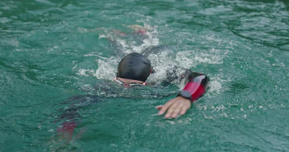 Triathlete Swim Workout Preparing To Triathlon Competition alt