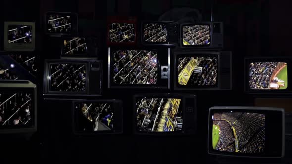 Crowd at Soccer Stadium on Retro TVs. alt