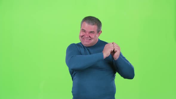 Middle Aged Man Is Happy. Green Sreen alt
