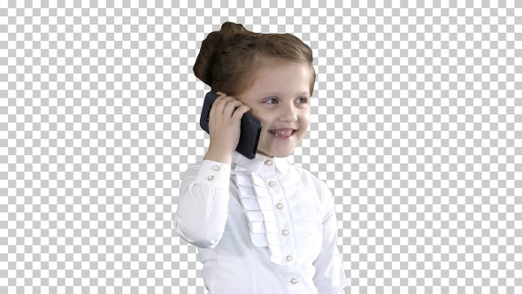 Happy girl with mobile phone Isolated, Alpha Channel alt