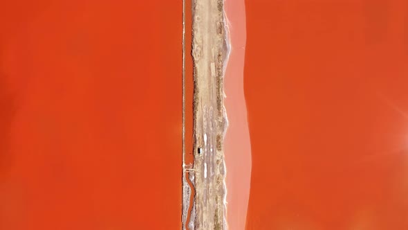 Aerial view of colorful salt lake alt