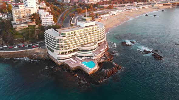Sunset, Beach, Pacific ocean coast, Convention Center (Vina del Mar, Chile) alt