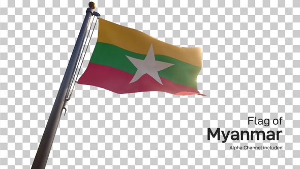 Myanmar Flag on a Flagpole with Alpha-Channel alt