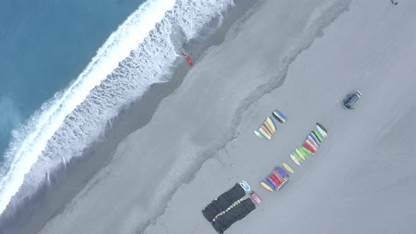 Aerial drone bird's eye view video of sport canoe alt