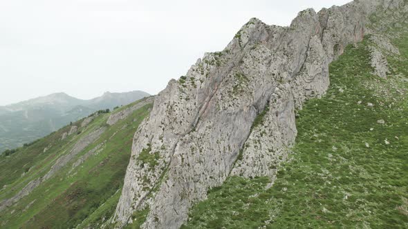 Great mountain ridges in huge natural slope. Aerial of Asturias, Foces del pino. Aller. alt