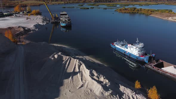 Aerial view of loading dry cargo ships.