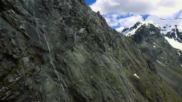 Aerial Landscape of New Zealand Fiordland on the Way to Milford Sound alt