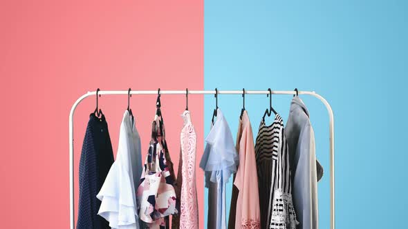Women's clothing on a white clothes hanger
