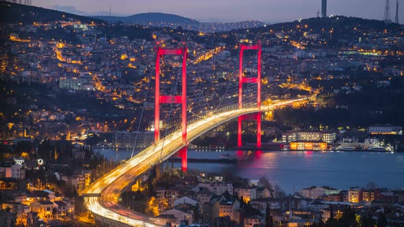 Istanbul Sunrise Night to Day Time-Lapse with Bosphorus Bridge