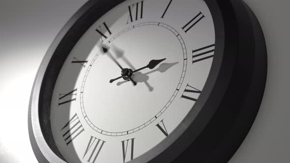 Latin Clock Face in Time Lapse on White Wall