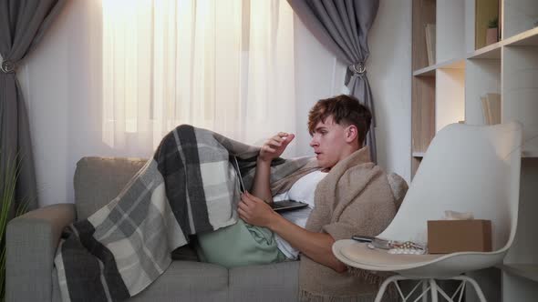 Distance Work Sick Man Home Recovery Shivering alt