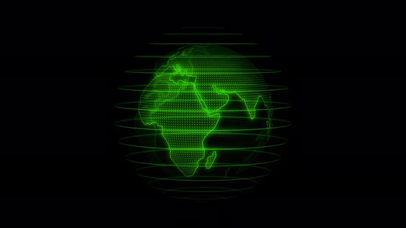 Glowing Green Color Technology Hologram Earth Animated On Black Background alt