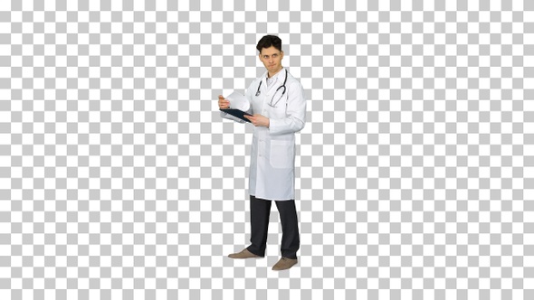 Angry Male Doctor Looking at Documents, Alpha Channel alt
