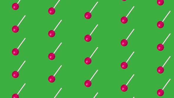 Lollipop Pattern Animation on Green Screen Rotation Candies on Sticks