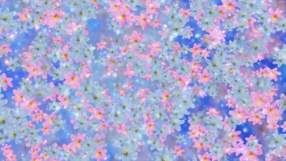 Spring 3d Background With Blue And Pink Flying Flowers