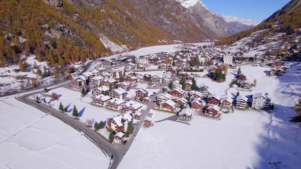 Tasch Village in Switzerland in the Winter Aerial View alt