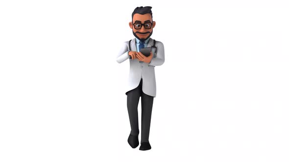 Fun 3D cartoon animation of a fun indian doctor with alpha included alt