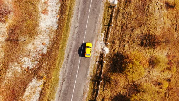 Aerial View of Autumn Road Car