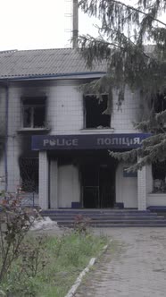 Vertical Video of a War Destroyed Police Station in Ukraine alt