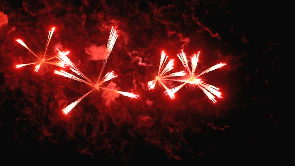Fireworks Flashing in the Night Sky. Slow Motion in 180 Fps. Real Fireworks with Smoke alt