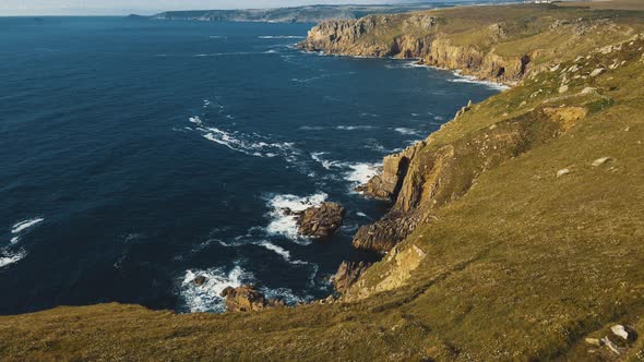 Waves crashing on the rocks of the coast Aerial view