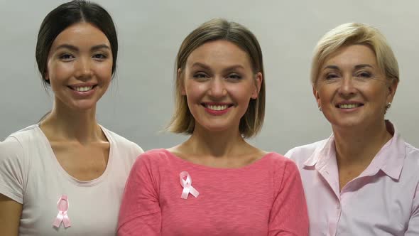Happy Women of Different Age Supporting Anti-Cancer Campaign, Pink Ribbons alt