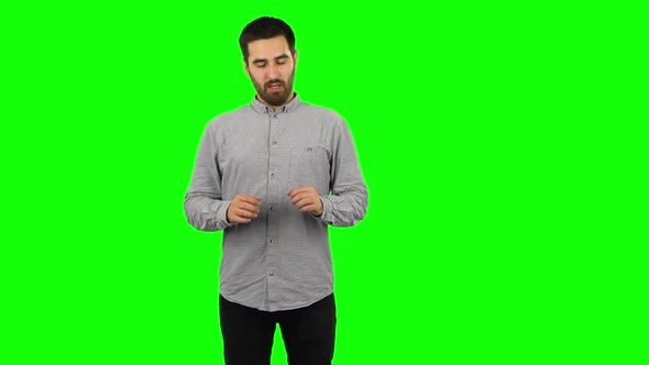 Brunette Guy Is Refusing Stress and Taking Situation, Calming Down. Green Screen alt